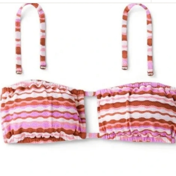 Shade & Shore Bandeau Pink Multi Stripe Convertible Bikini Top Size L (12-14) # - Picture 3 of 10